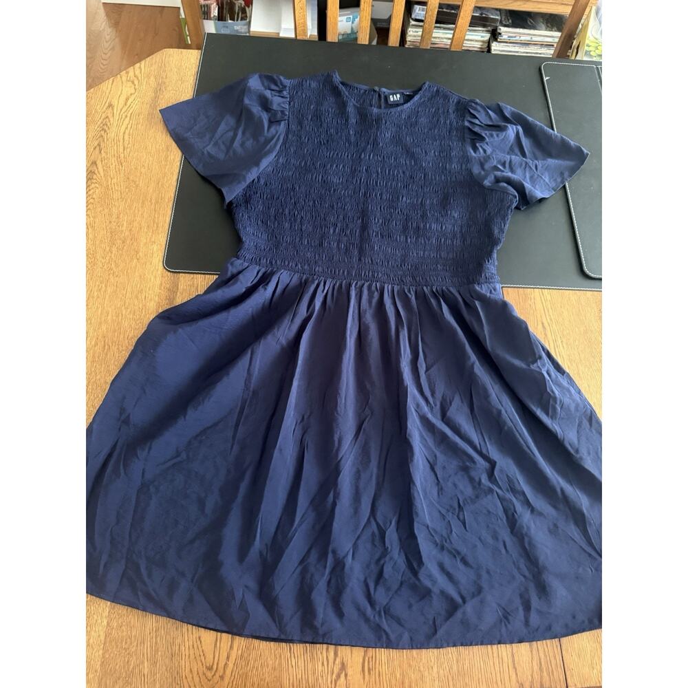 GAP A-Line Dress Navy Blue Smocked Puff Short Sleeve XL Tall Women